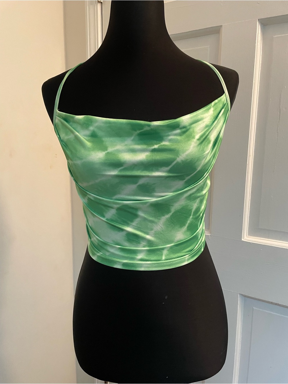 SHEIN  Green Tie-Dye Cowl Crop Camisole